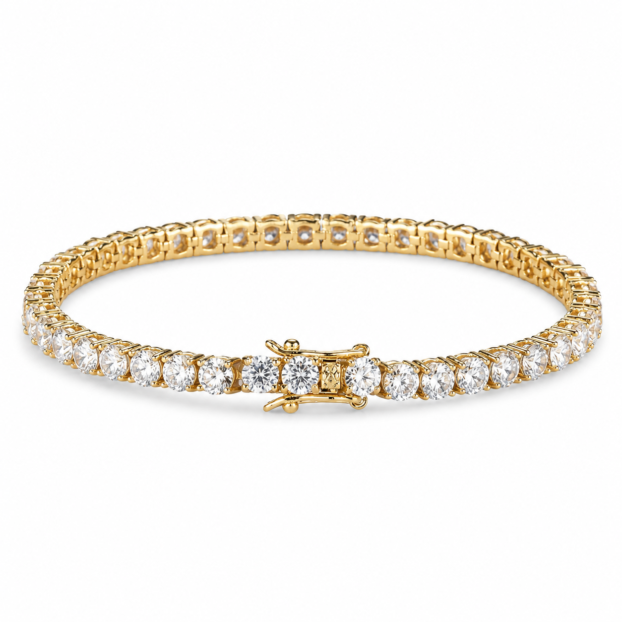 Gold bracelet with diamonds on a white background